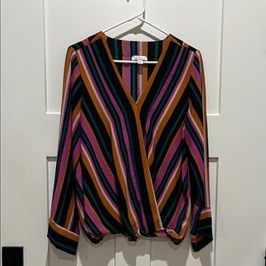 Allison Joy Multicolor Striped V-Neck Blouse